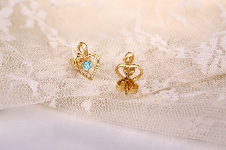 Heart Shaped Blue Topaz 925 Sterling Silver Earrings with Yellow Gold Plating